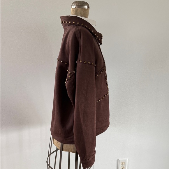 VIGOSS- Brown Faux Suede Studded Trucker Jacket Gold Stud Western Rock Style - Picture 3 of 14